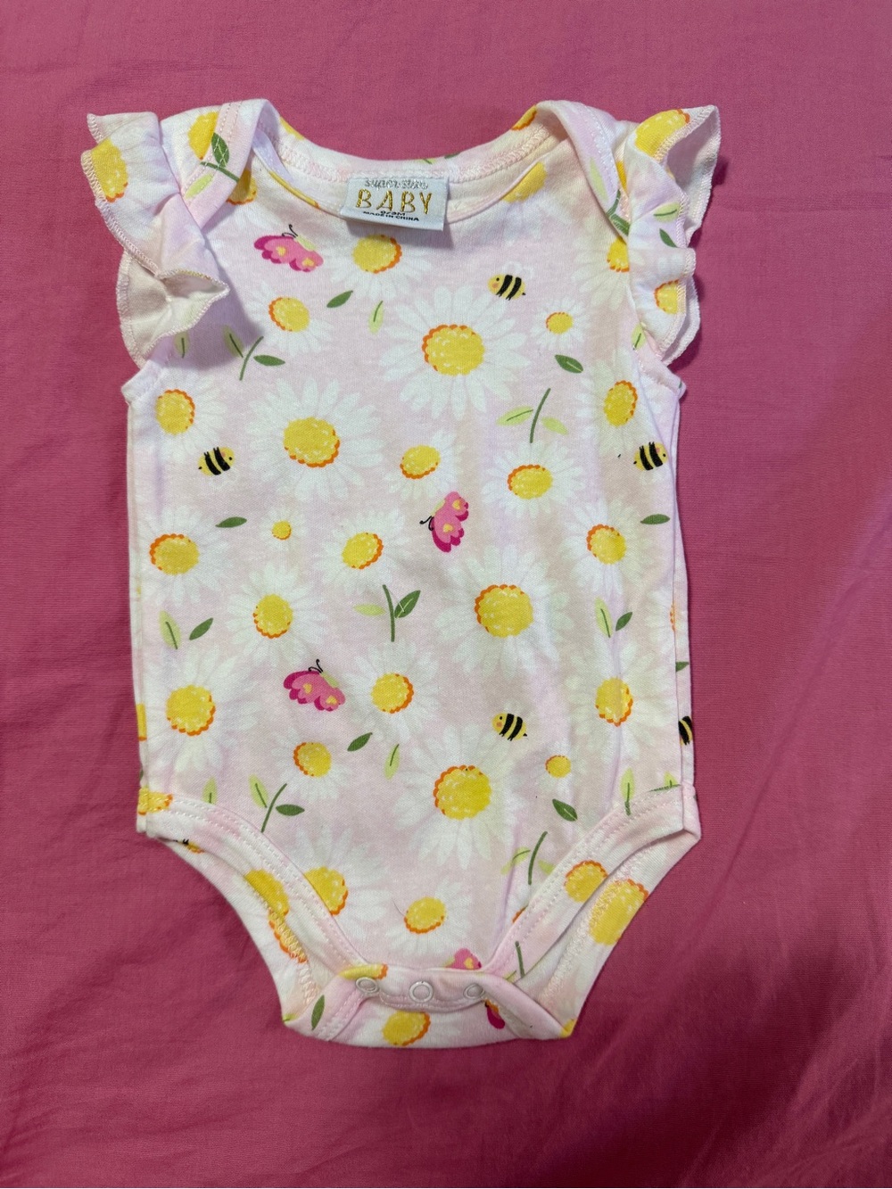 Superstar Baby Pink Floral & Daisies One-Piece Bodysuit